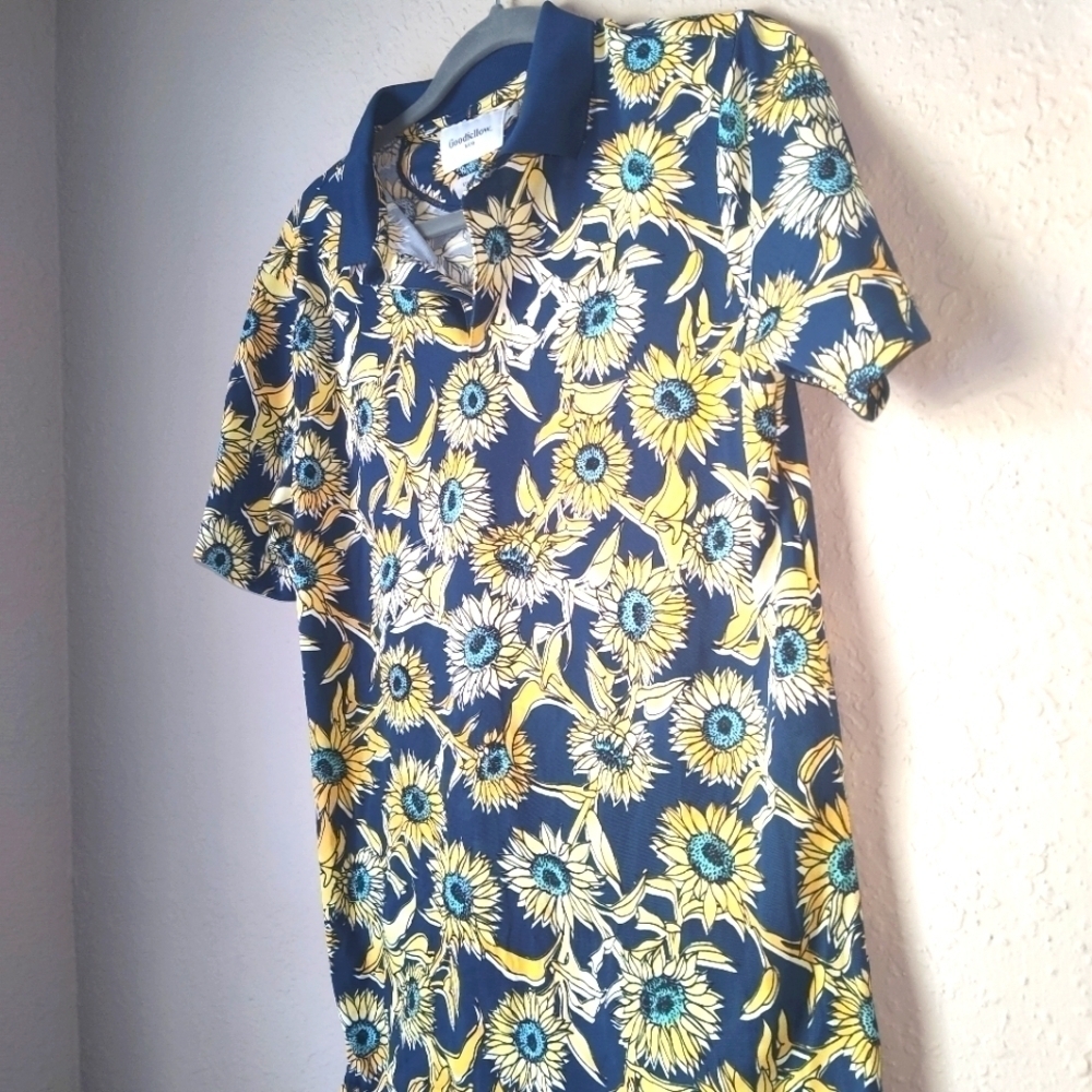 Goodfellow & Co Mens Navy/Sunflowers Standard Fit Short Sleeve Polo Shirt Size S - Picture 4 of 7